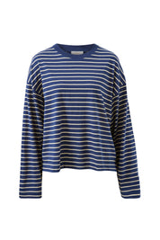 Beau Long Sleeve Slouchy Tee Heritage Navy Marshmallow Stripe