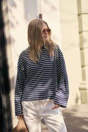 Beau Long Sleeve Slouchy Tee Heritage Navy Marshmallow Stripe