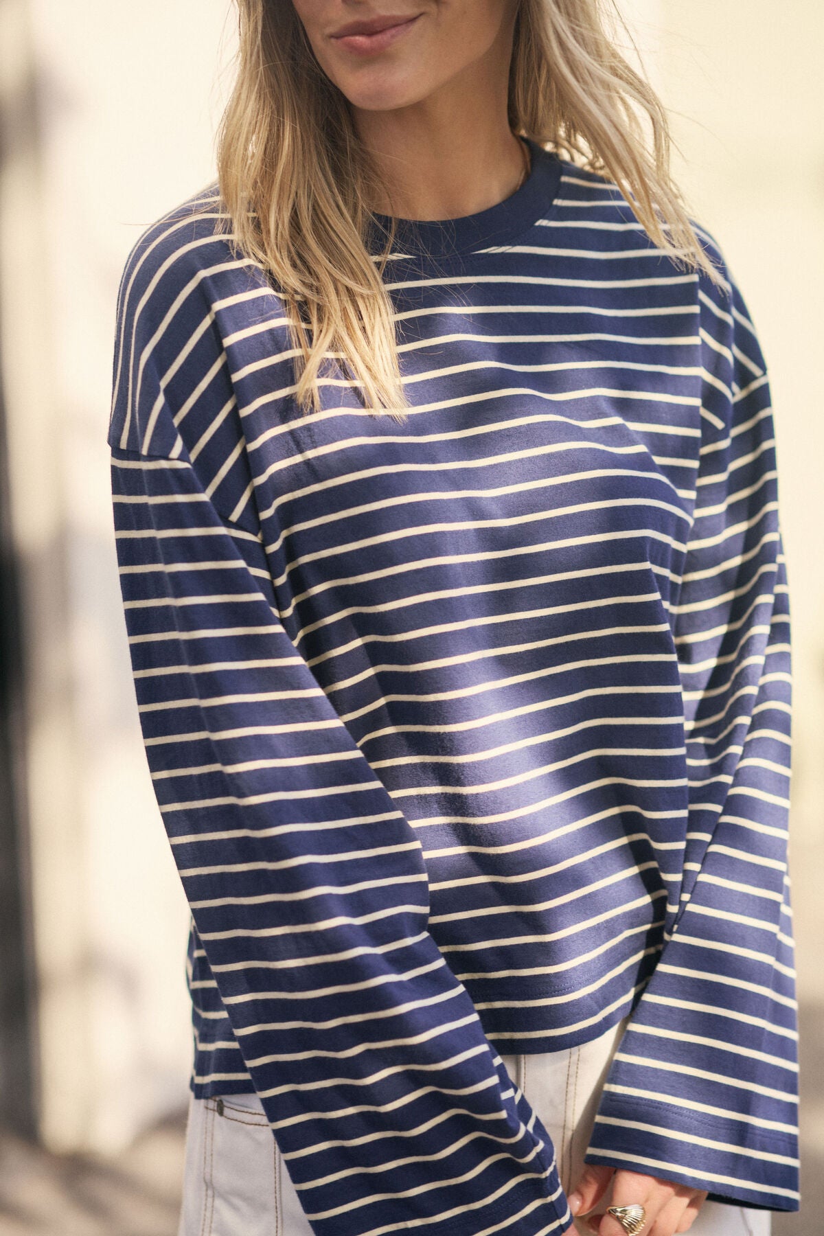 Beau Long Sleeve Slouchy Tee Heritage Navy Marshmallow Stripe