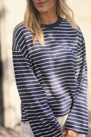 Beau Long Sleeve Slouchy Tee Heritage Navy Marshmallow Stripe