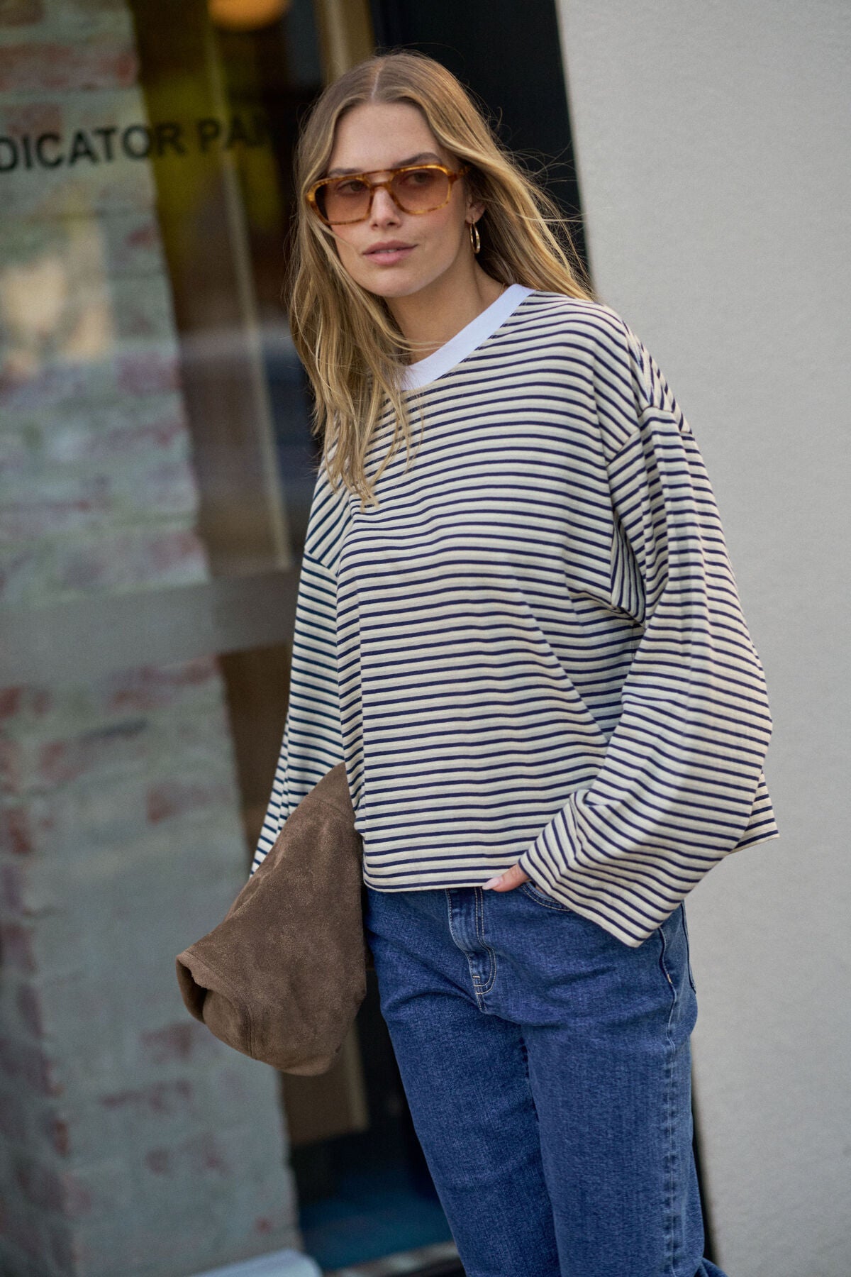 Beau Long Sleeve Slouchy Tee Heritage Navy Butter Stone stripe