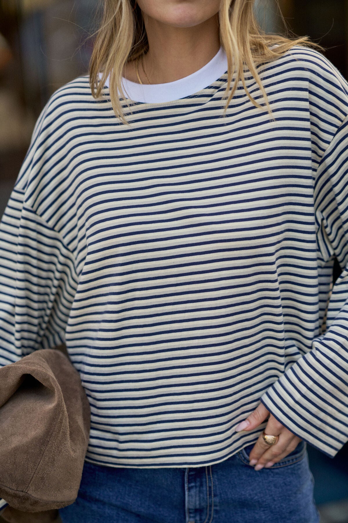 Beau Long Sleeve Slouchy Tee Heritage Navy Butter Stone stripe