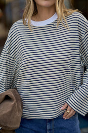 Beau Long Sleeve Slouchy Tee Heritage Navy Butter Stone stripe