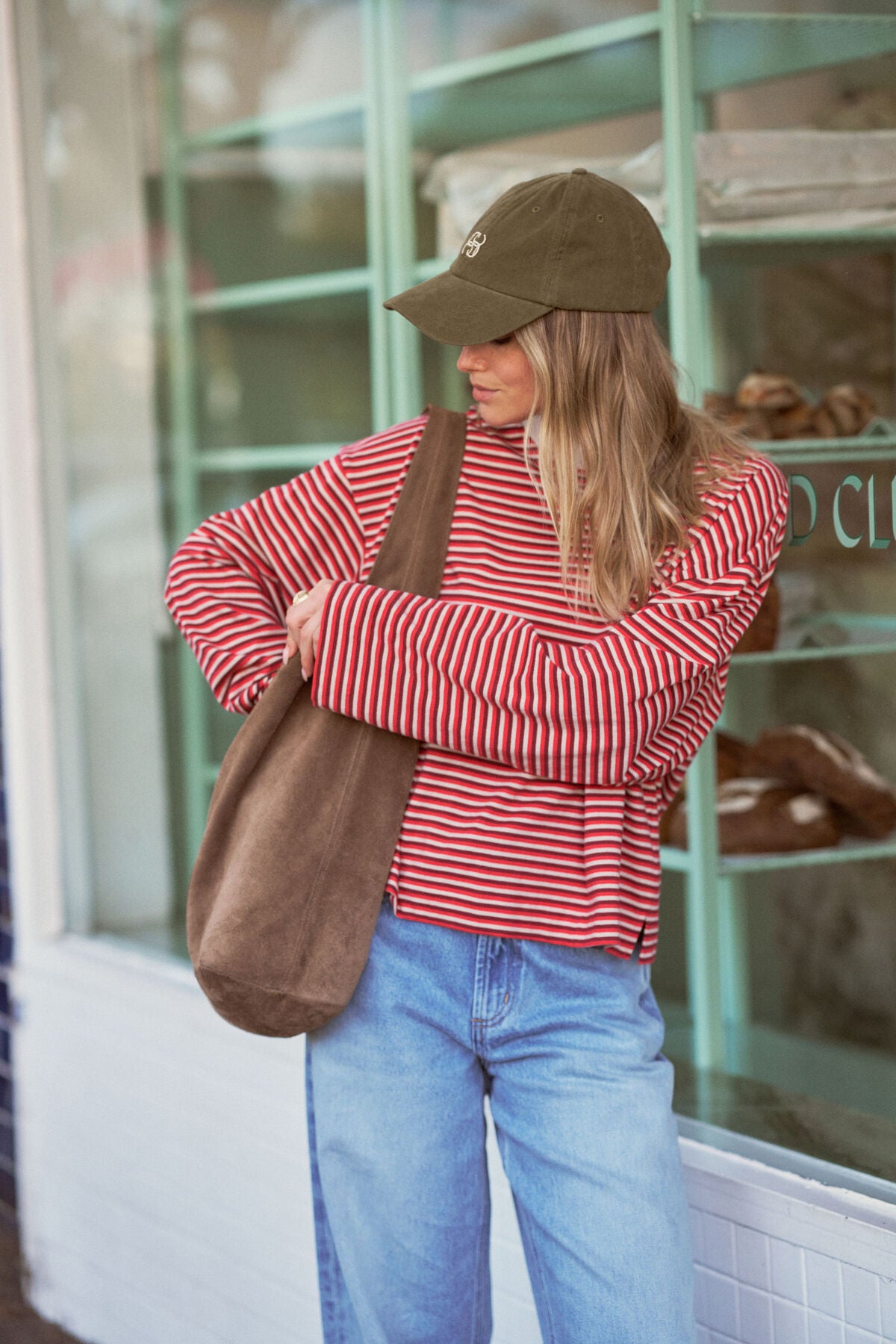 Beau Long Sleeve Slouchy Tee Mulberry Red Stone Stripe