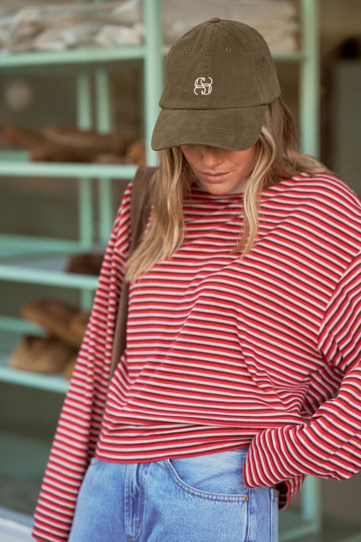Beau Long Sleeve Slouchy Tee Mulberry Red Stone Stripe