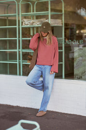 Beau Long Sleeve Slouchy Tee Mulberry Red Stone Stripe