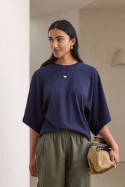 Lucy Relaxed Sleeve Tee - Navy