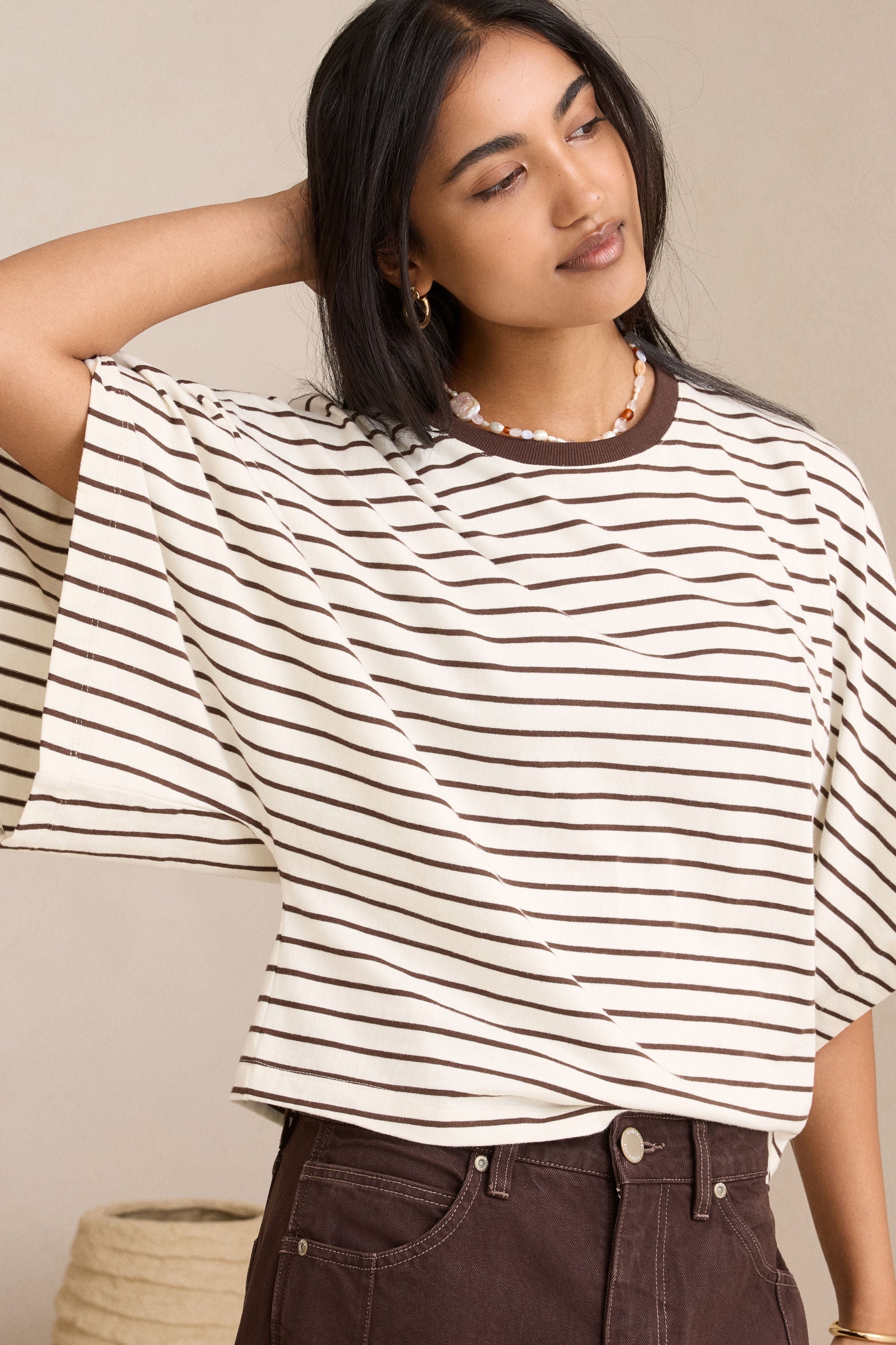 Lucy Relaxed Sleeve Tee milk brunette stripe