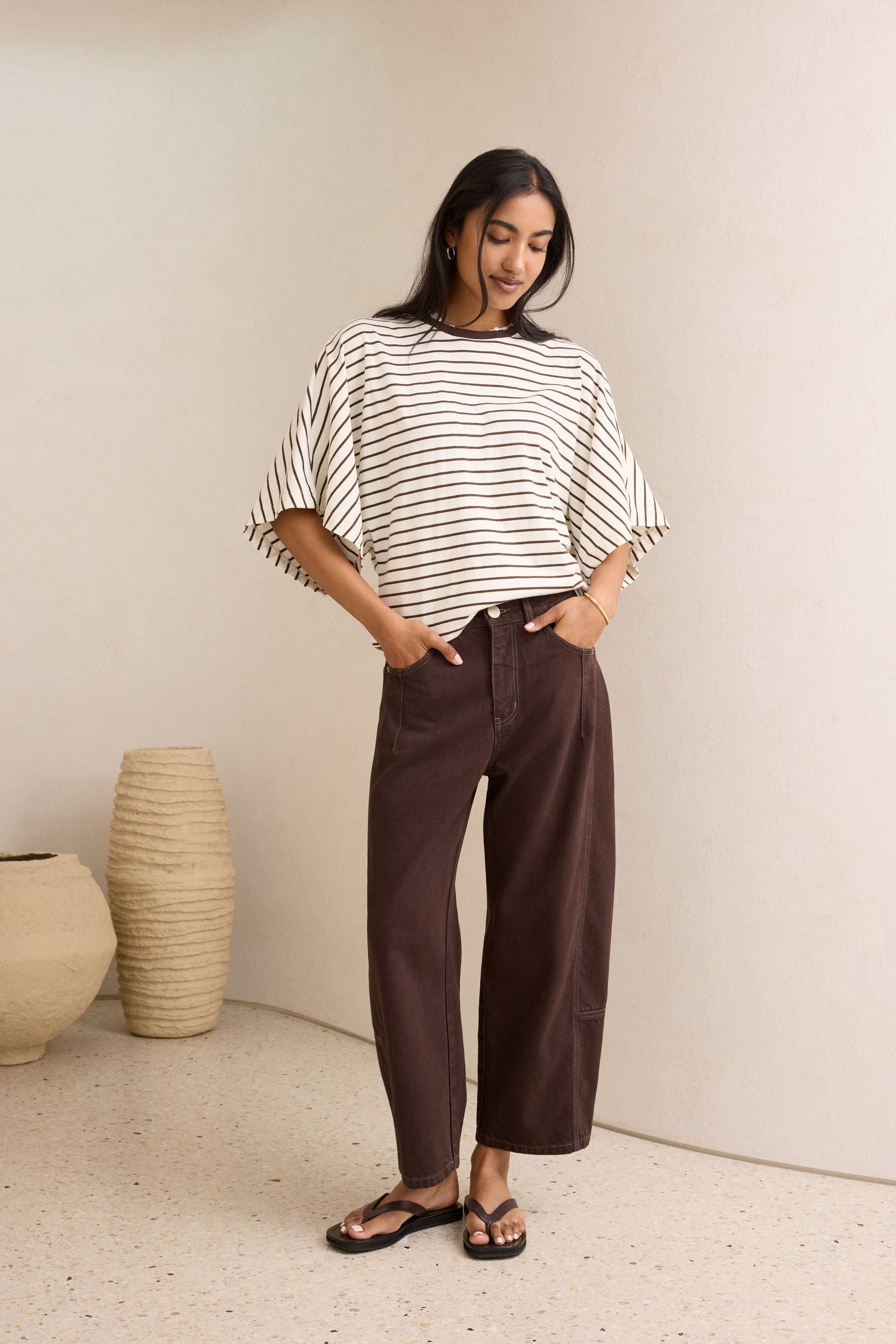 Lucy Relaxed Sleeve Tee milk brunette stripe
