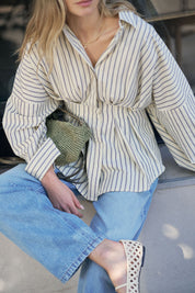 Ella Pleat Shirt Butter Navy Stripe