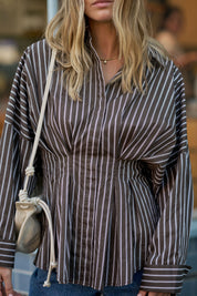 Ella Pleat Shirt Chocolate Stripe