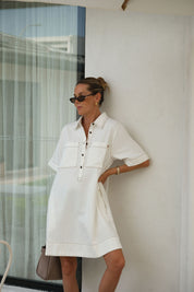 Milly Short Sleeve Mini Dress Fresh Ecru