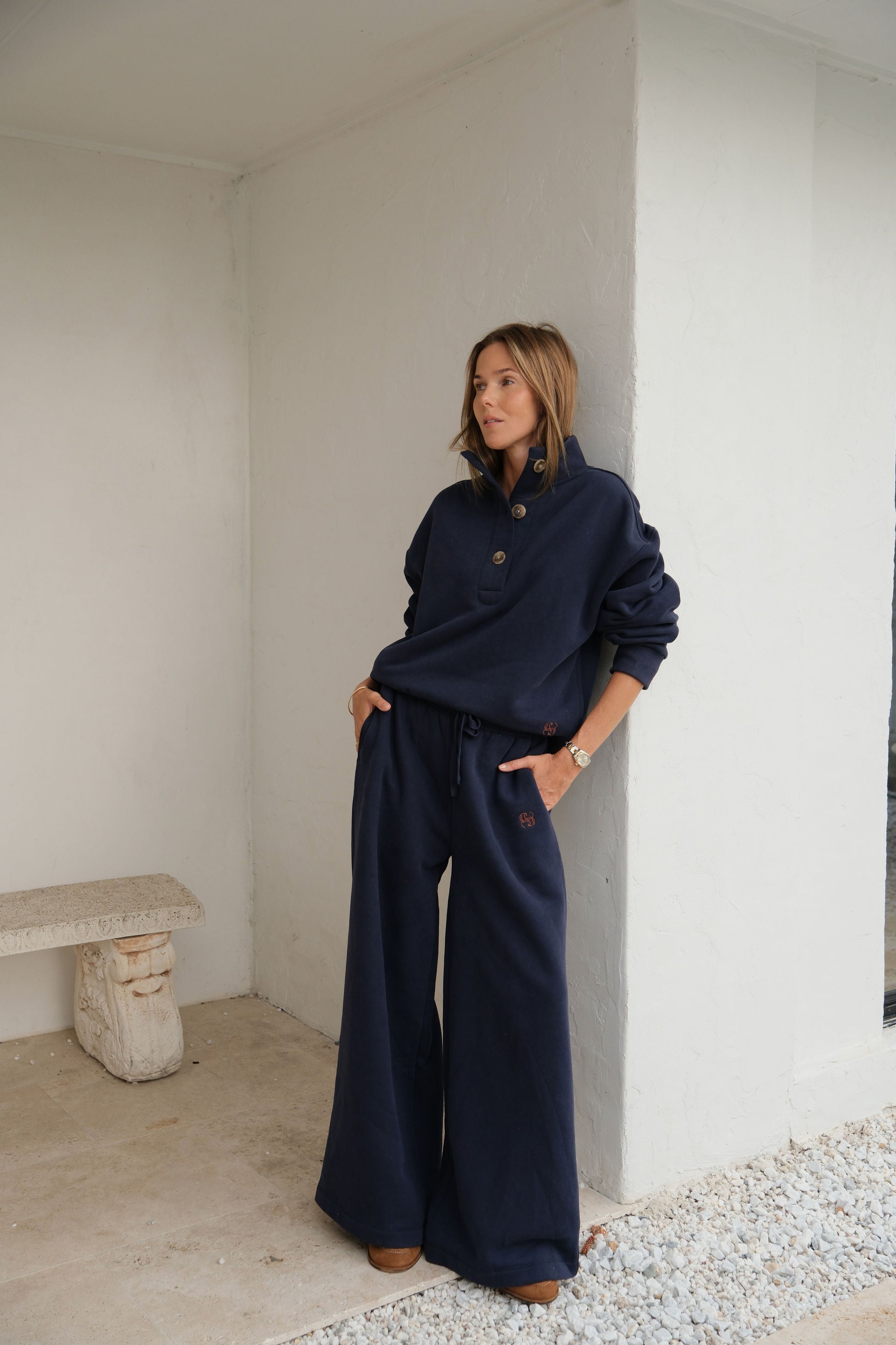 Ivy Wide Leg Trackpant Heritage Navy