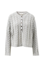 Enid Cable Knit Henley Silver Marle