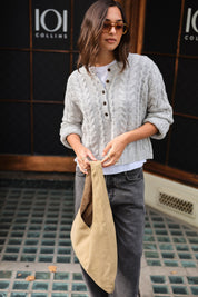 Enid Cable Knit Henley Silver Marle