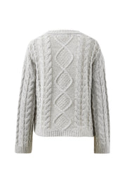 Enid Cable Knit Henley Silver Marle