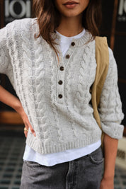 Enid Cable Knit Henley Silver Marle