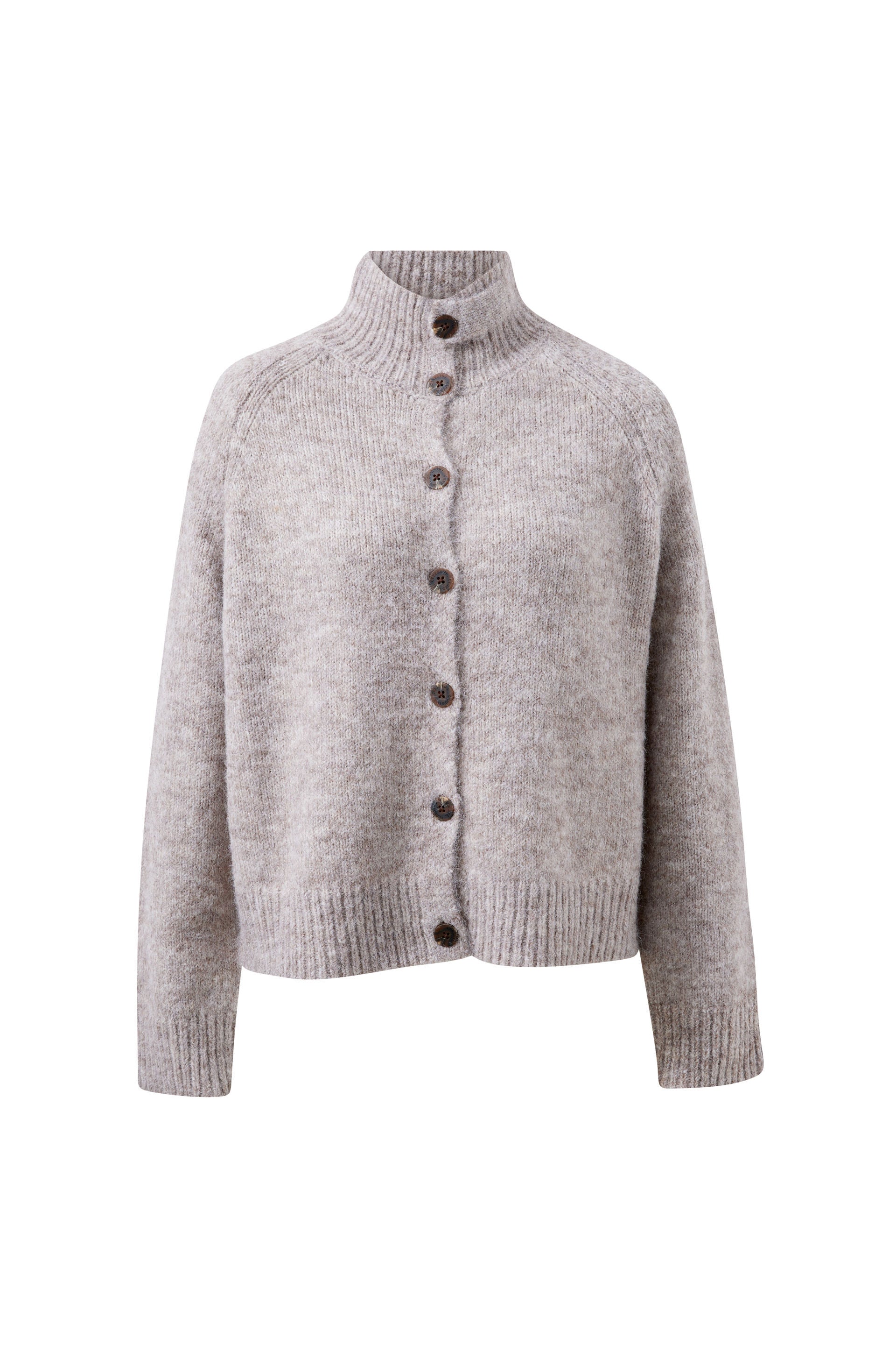 Riley Funnel Neck Tab Cardi/Taupe Marle