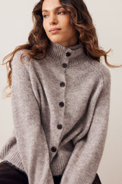 Riley Funnel Neck Tab Cardi/Taupe Marle