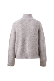 Riley Funnel Neck Tab Cardi/Taupe Marle