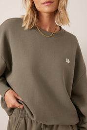Quinn Slouchy Crew Washed Olive