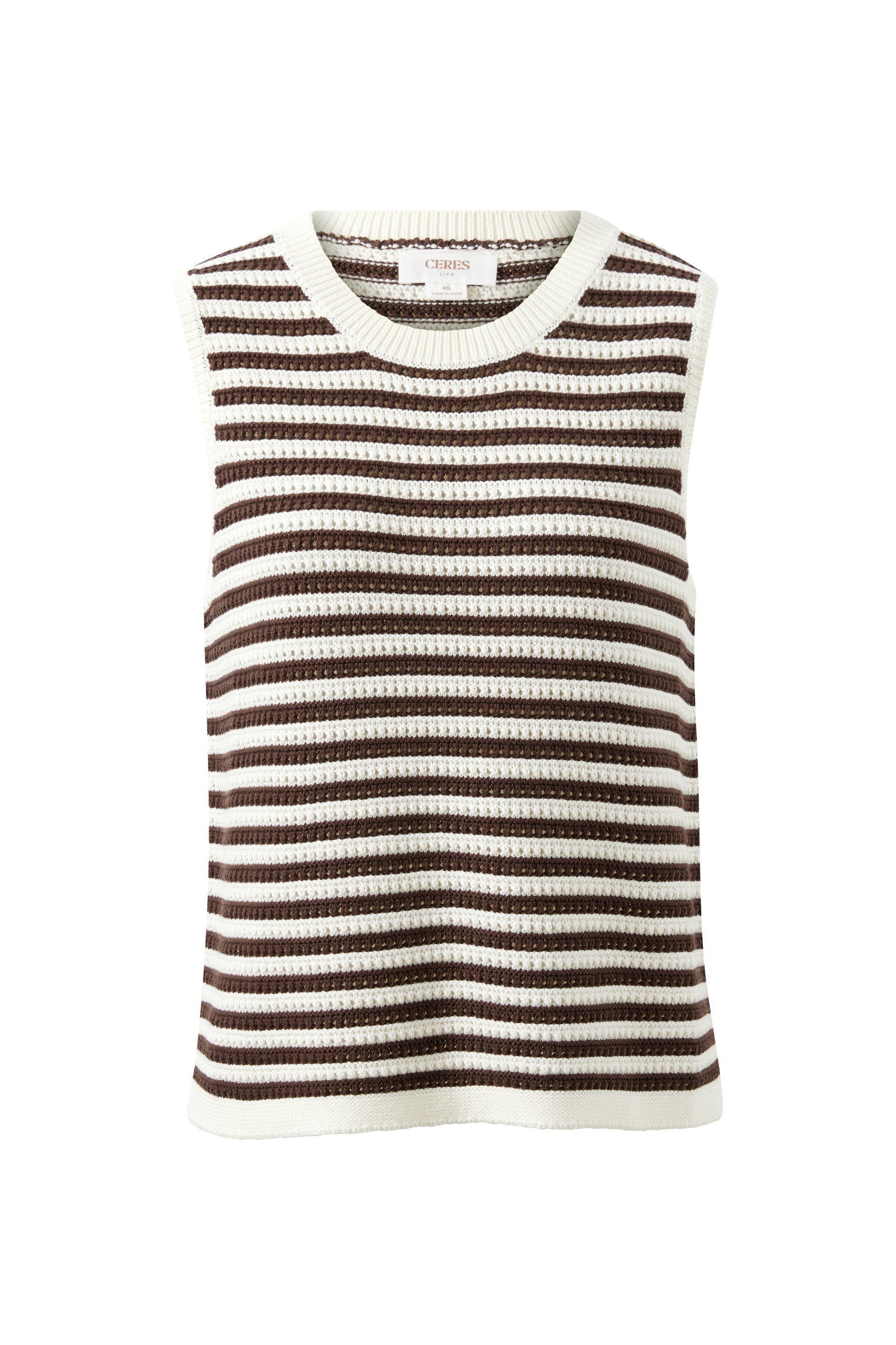 Maddy Mesh Knit Tank Brunette Stripe