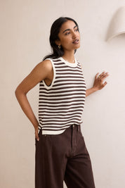 Maddy Mesh Knit Tank Brunette Stripe