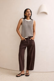 Maddy Mesh Knit Tank Brunette Stripe