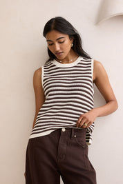 Maddy Mesh Knit Tank Brunette Stripe