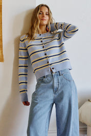 Laine Long Sleeve Knit Cardi/Blue Stripe