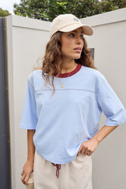 Devon Slouchy Seam Tee - China Blue