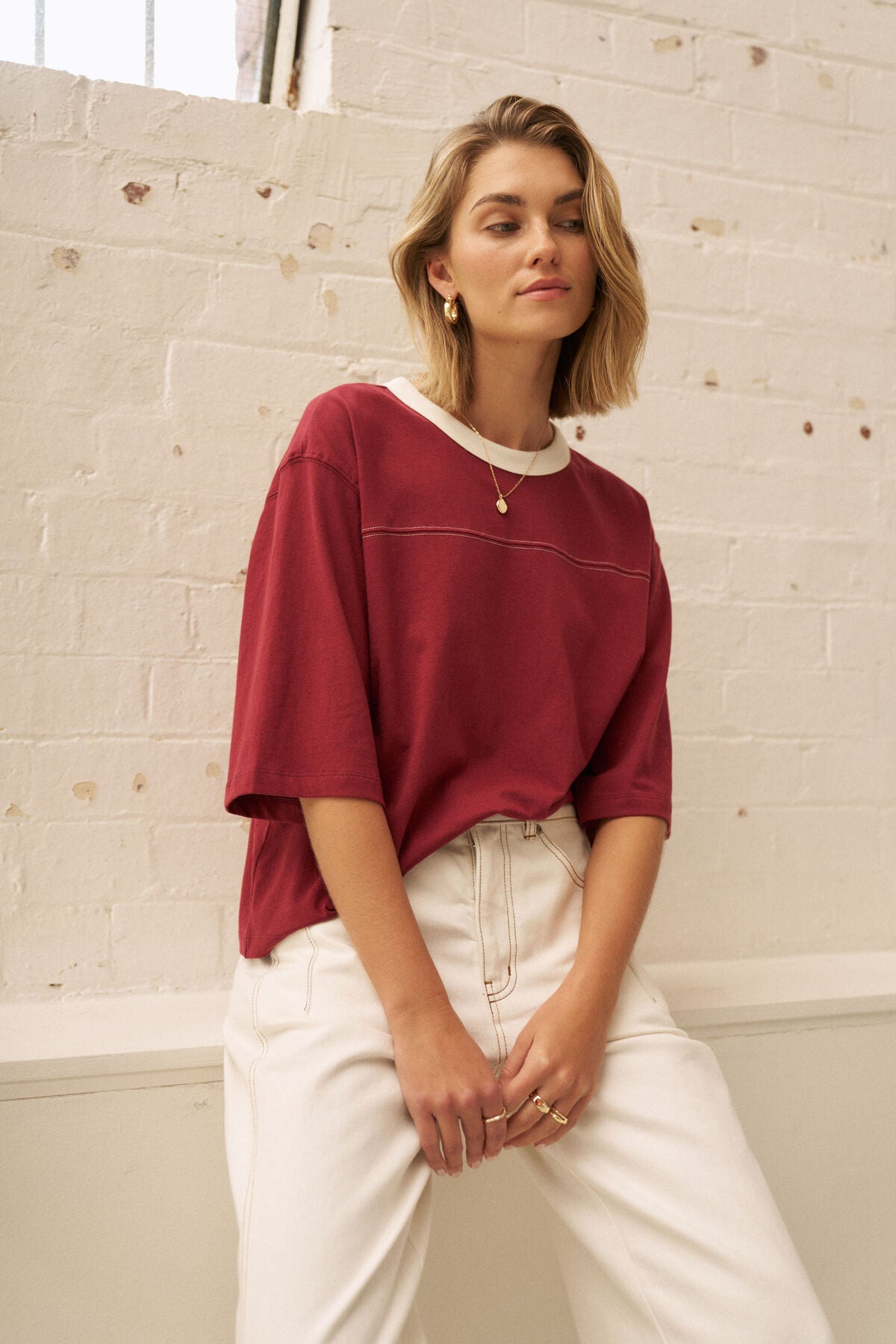 Devon Slouchy Seam Tee Mulberry