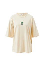 Luna Oversized Tee/Buff/True Navy Palms Embroidery