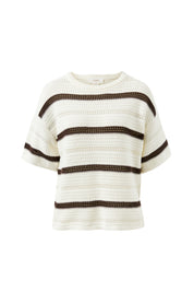 Nellie Boxy Knit Tee/Milk Brunette Wide Stripe
