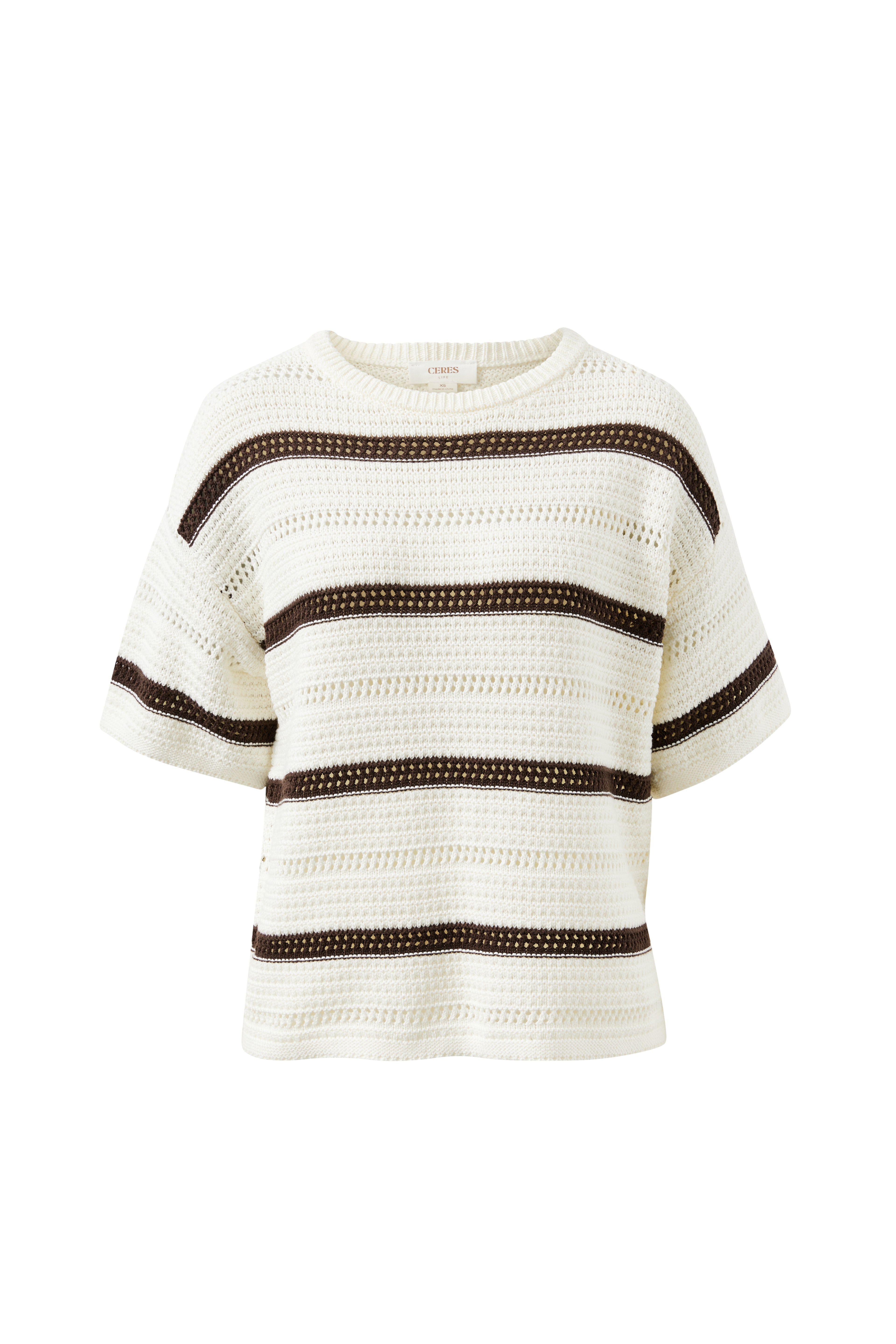 Nellie Boxy Knit Tee/Milk Brunette Wide Stripe