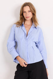 Timekeeper Ice Blue Cotton Poplin Corset Detail Waist Shirt
