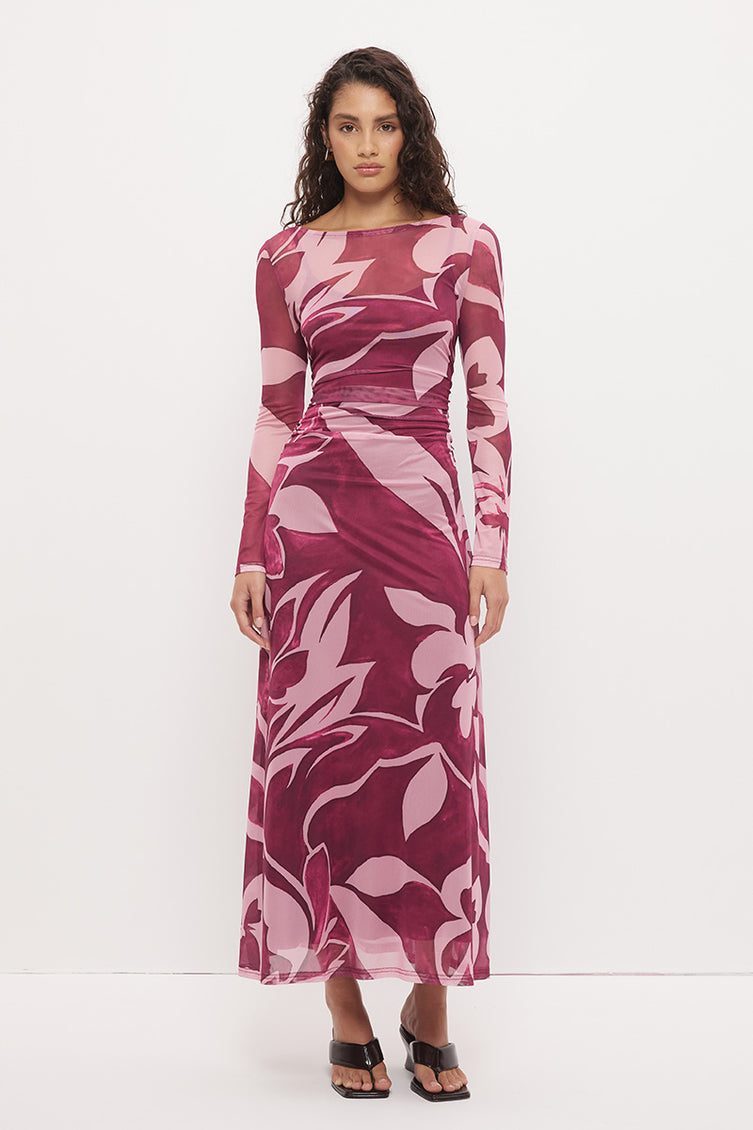 Peta Sheer Maxi Dress Painterly Floral