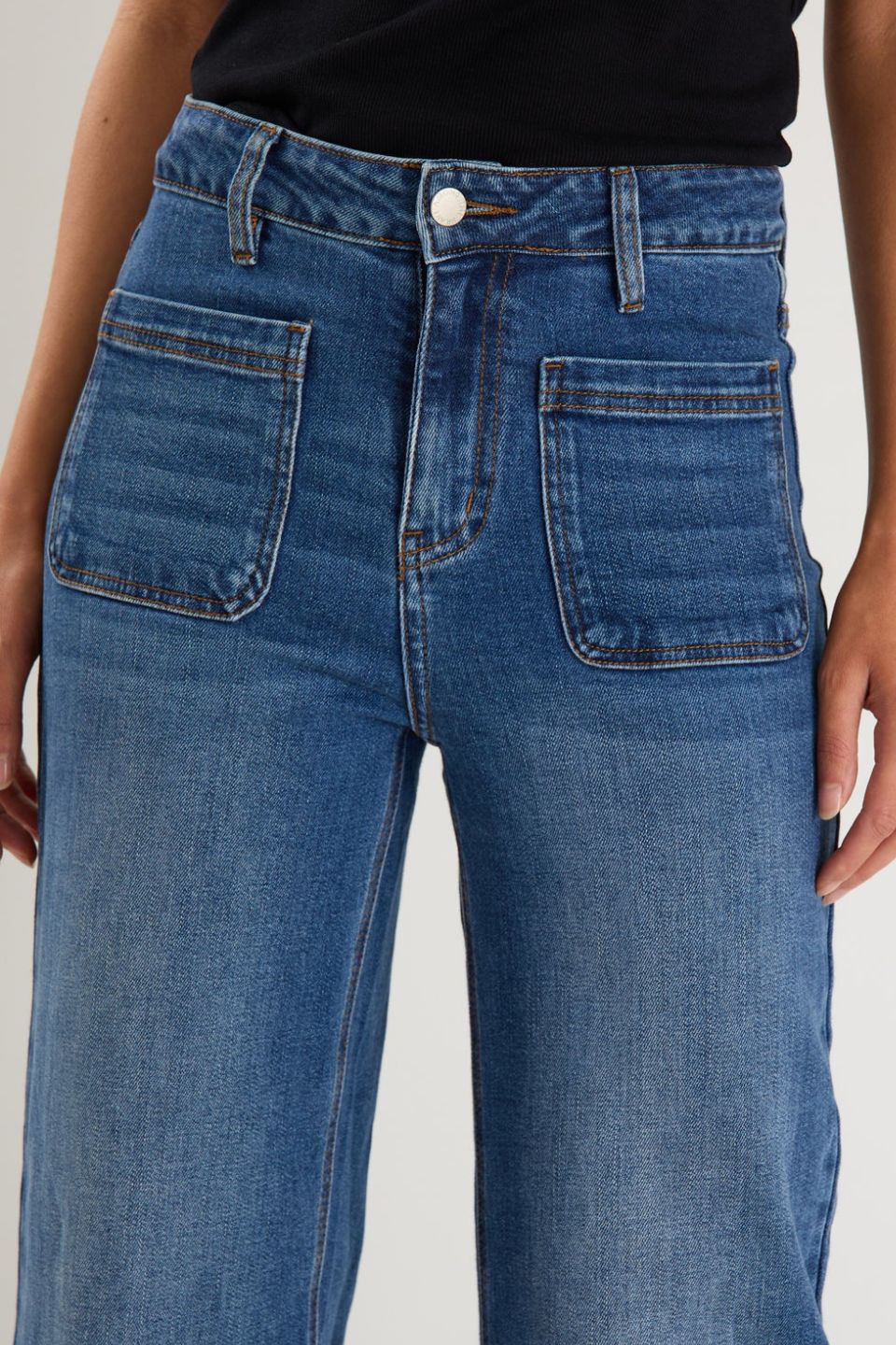 Zoey Marine Blue Petite High Rise Wide Leg Pocket Jean