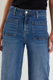 Zoey Marine Blue Petite High Rise Wide Leg Pocket Jean