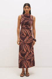 Farah Ruched Dress Flowy Leaf