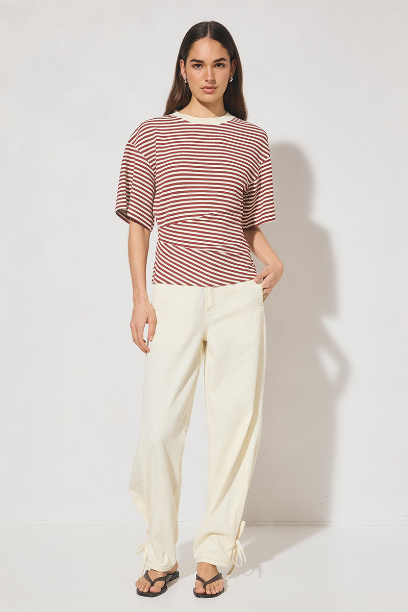 Aura Tee Burgandy Cream Stripe