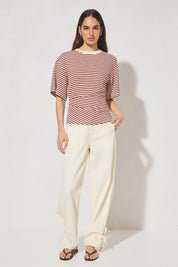 Aura Tee Burgandy Cream Stripe