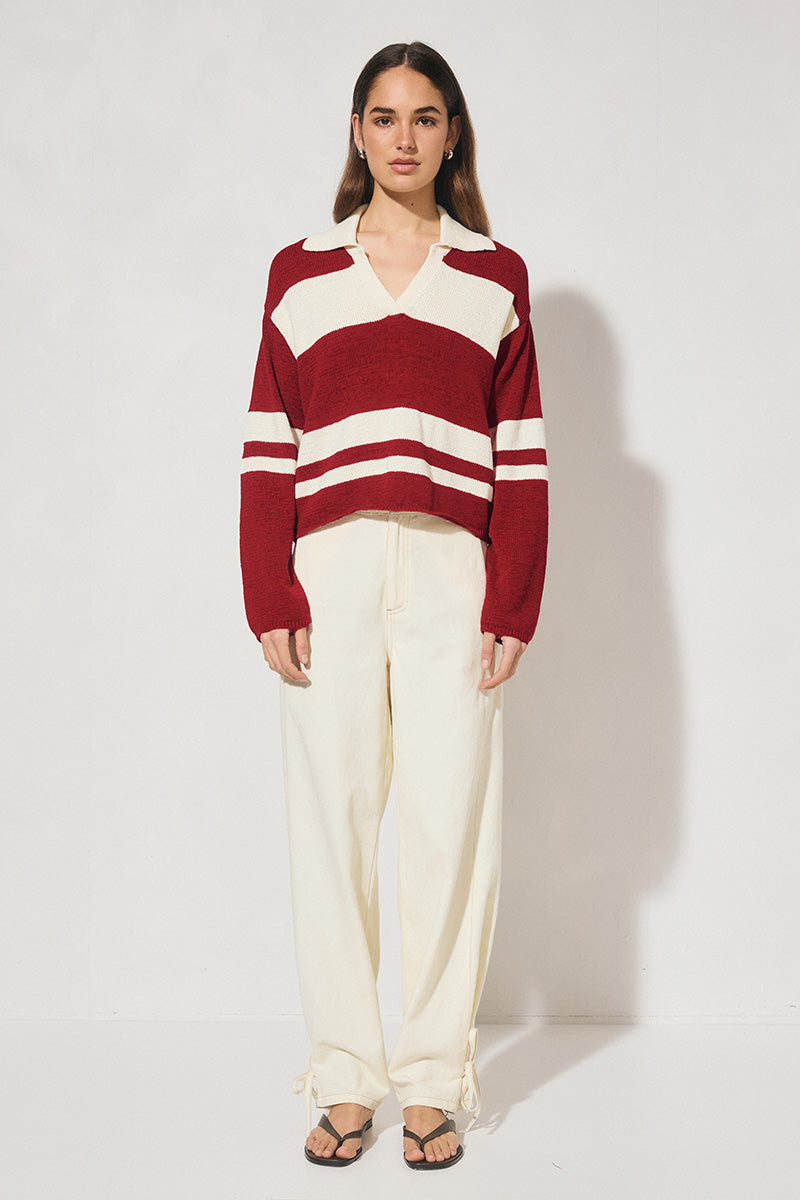 Cosmo Knit Jumper Burgundy Cream Stripe