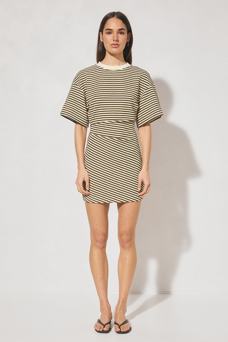 Aura Mini Dress Khaki Cream Stripe