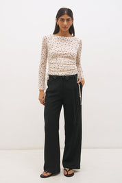 Vesper Spot Long Sleeve Top Cream Base Polka Dot