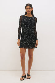 Vesper Spot Long Sleeve Mini Dress Black Base Polka Dot