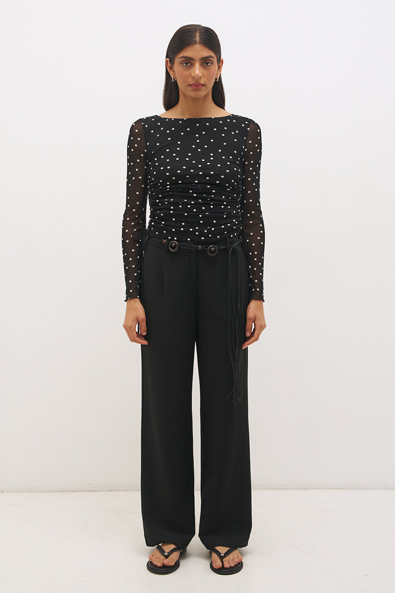 Vesper Spot Long Sleeve Top Black Base Polka Dot