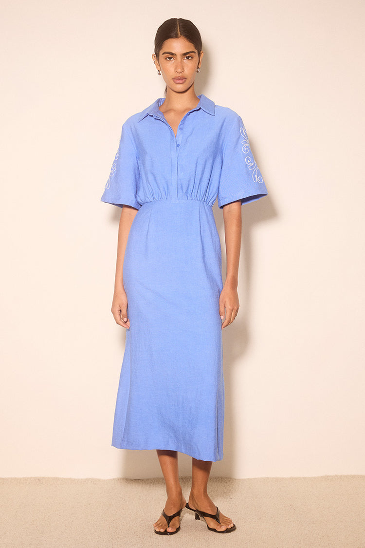 Zahra Embroidered Midi Dress Oasis Blue Inland by Ledge Zahra Embroidered Midi Dress Oasis Blue Inland by Ledge