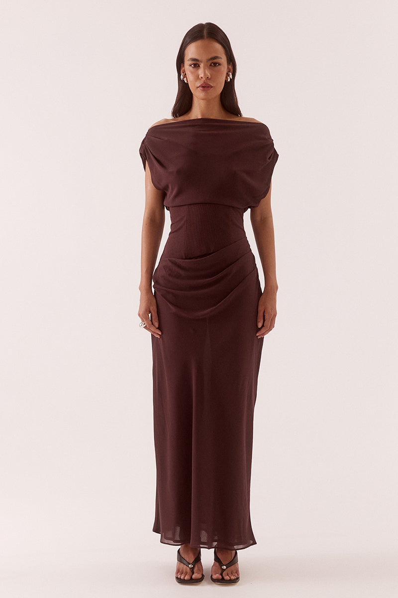 Ada Off Shoulder Dress - Chocolate