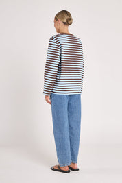 Carter Long Sleeve Tee - Chocolate Blue Stripe